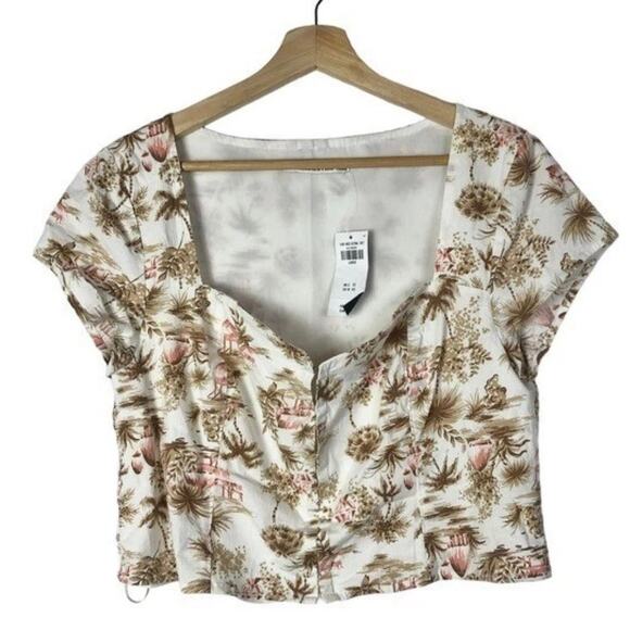 Abercrombie & Fitch Floral Hook & Eye Crop Top White Pink NWT Size XL (187) - Picture 1 of 7